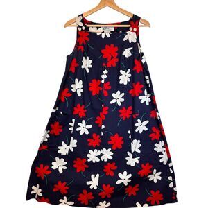 Vtg Alice of California Blue Floral Sleeveless Dress Pockets Small